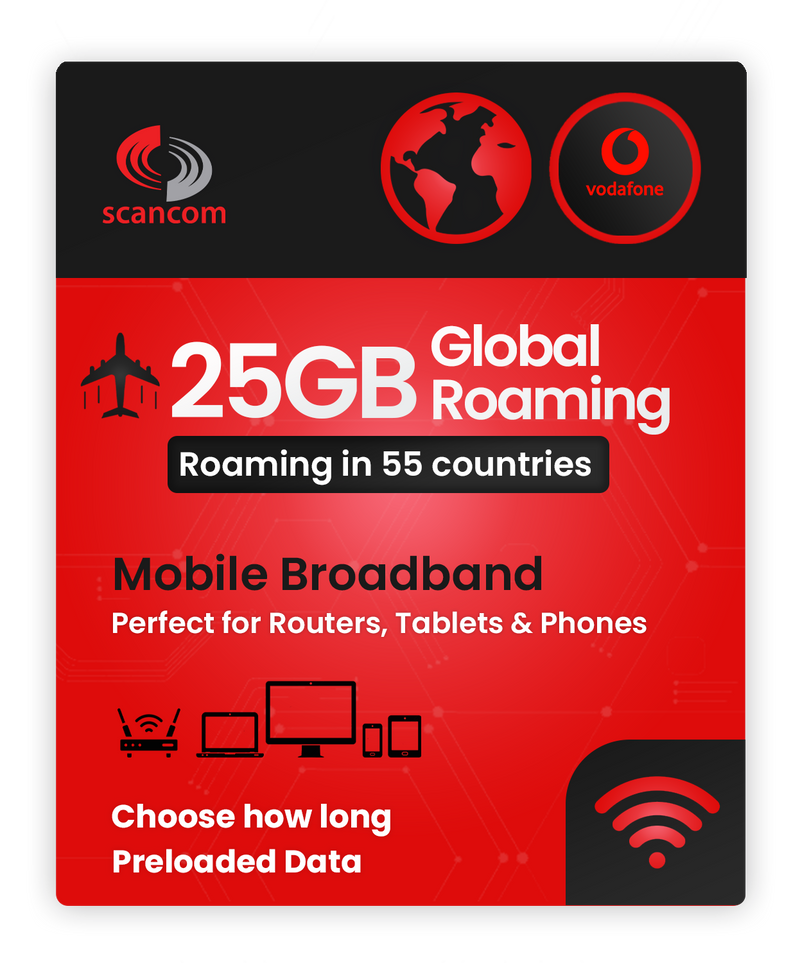Vodafone UK Unlimited Data + 25GB per month Inclusive Global Roaming (79 Countries) - choose how long