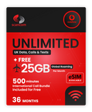 Vodafone Global Roamer Plus SIM – Unlimited UK + 81 Roaming Destinations (£20 Effective Rental) & 500 International minutes
