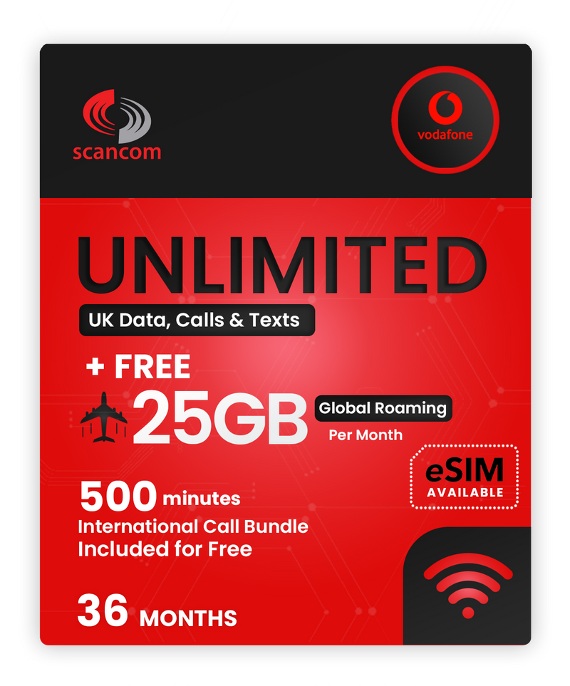 Vodafone Unlimited Data, Calls & Texts  + Free Global Roaming £23pm* for 36 months