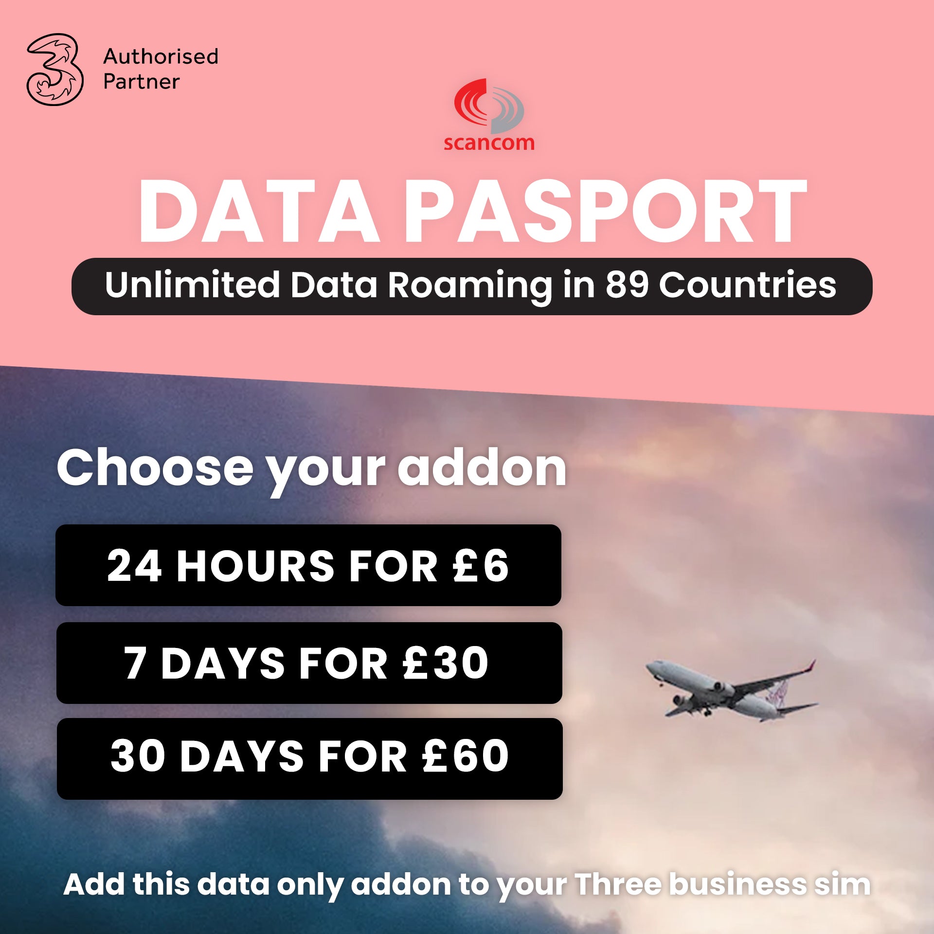 Three Unlimited Data, Calls and Texts - Business Users Only £7.50 per month (Unlimited Roaming In 90 Countries From £2/Day)