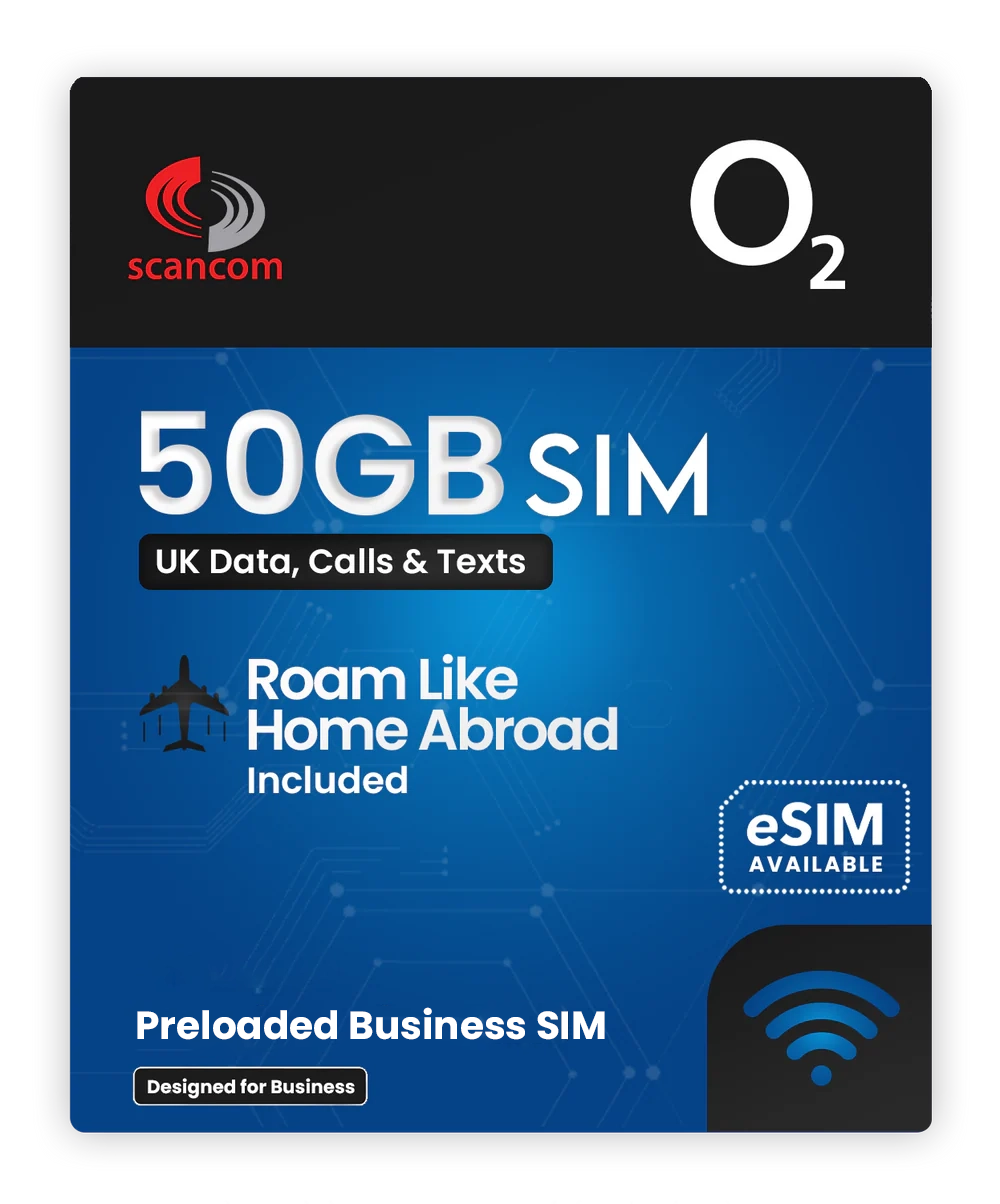 O2 Preloaded Business SIM : Calls, Texts & 50GB Data per month