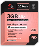 Three Calls, Texts & Data Sim 20 PACK - Access to Three & Vodafone* from £3 per month