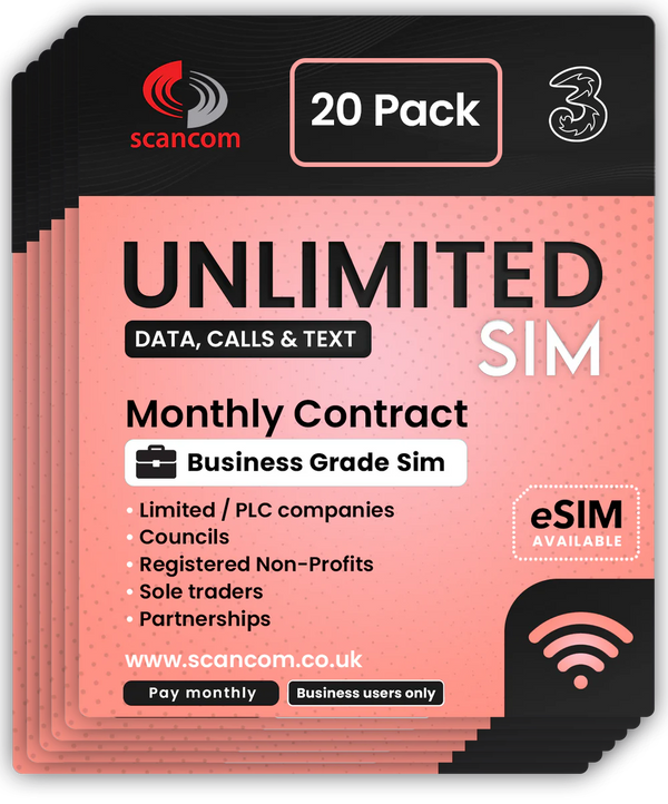 Three Calls, Texts & Data Sim 20 PACK - Monthly Contract - Access to Three & Vodafone*