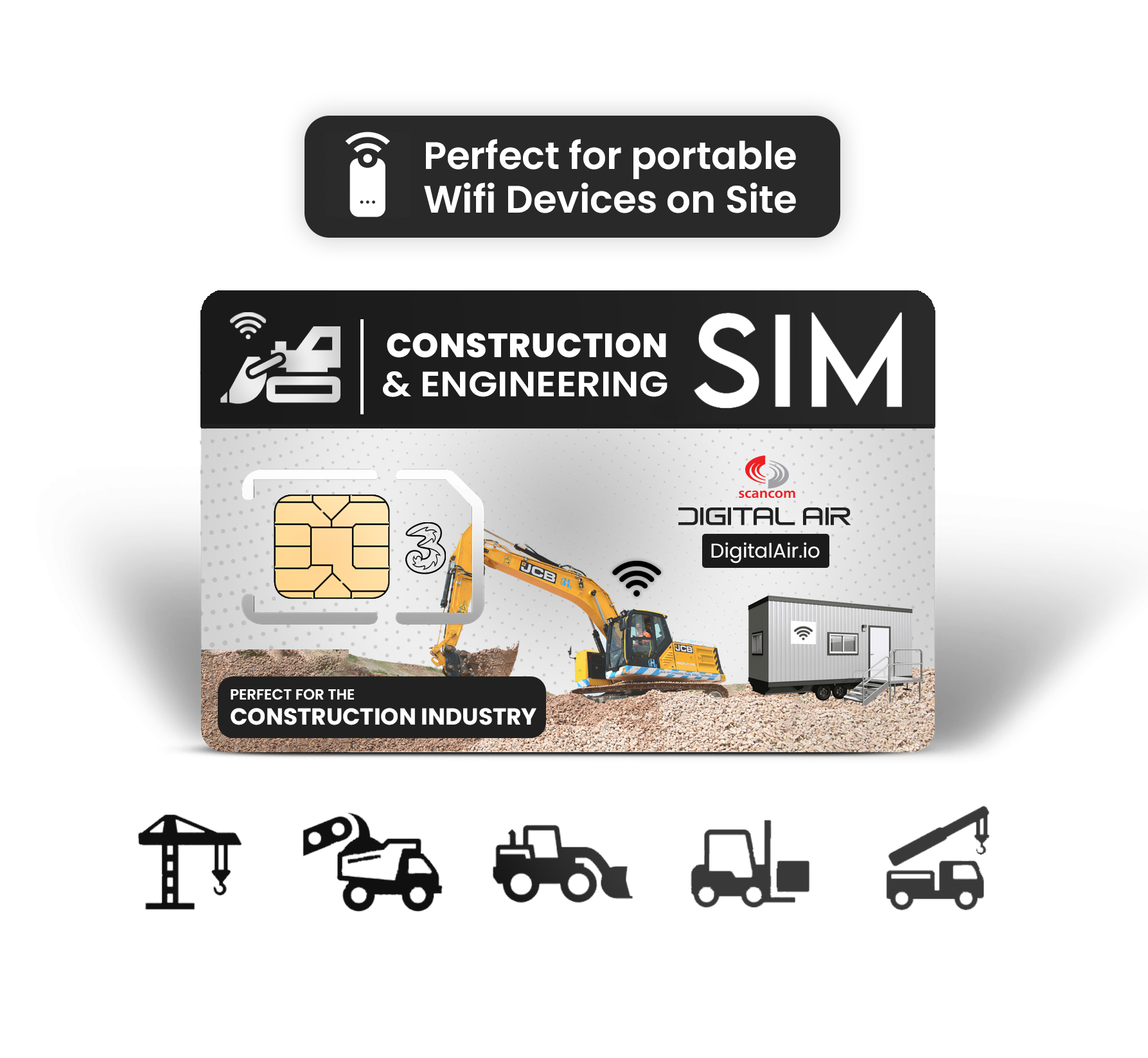 Construction Data Sims Three 1000GB Data Preloaded - No Contract No Commitment Exp 08/01/2025
