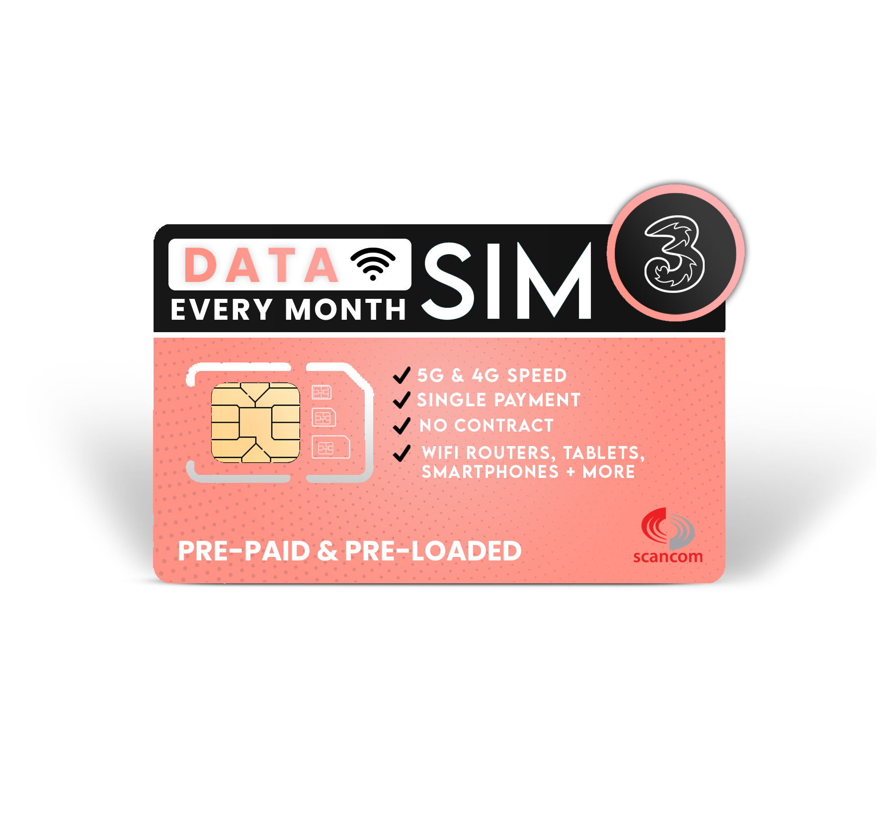 Three 40GB Per Month Data Sim Exp 08/05/2024 Pre Paid No Contract No Committment - Last Few