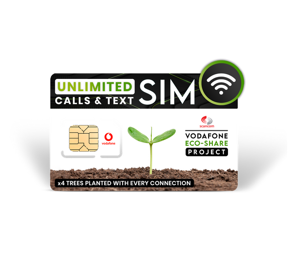 Vodafone Eco-Share Unlimited Calls & SMS Pre-Paid Data Sim UK Only - No Contract No Committment